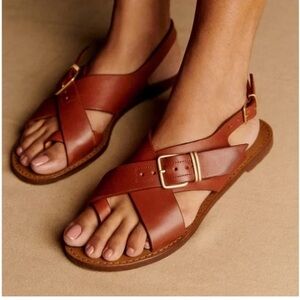 Sezane Judith Low Brown Leather Sandals